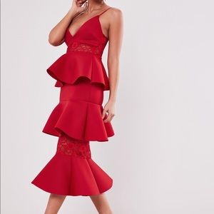 Misguided Red Tiered Scuba Midi Dress